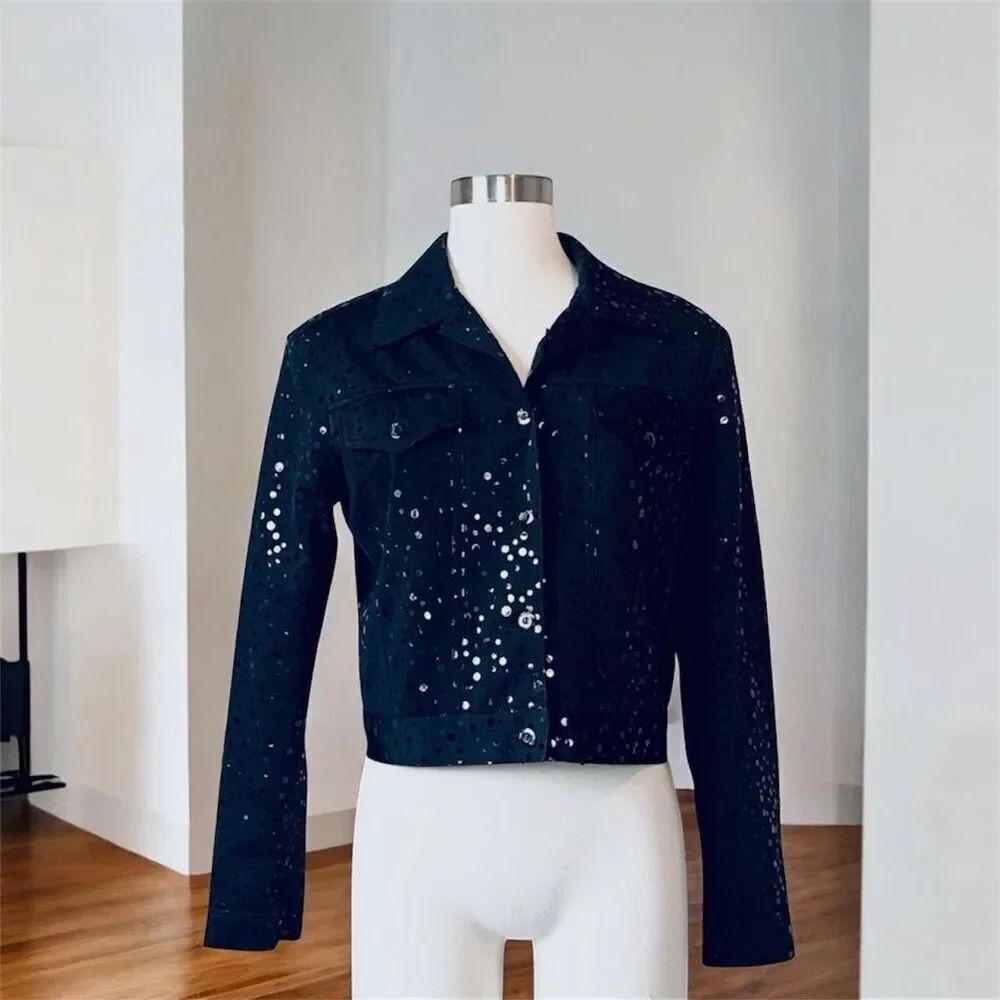 Mesmerize Black Polka Dot Fitted Motorcycle Jacket Cropped Small Y2K VTG